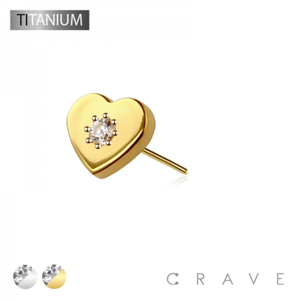 IMPLANT GRADE TITANIUM THREADLESS PUSH IN CLEAR CENTER CZ HEART TOP PART